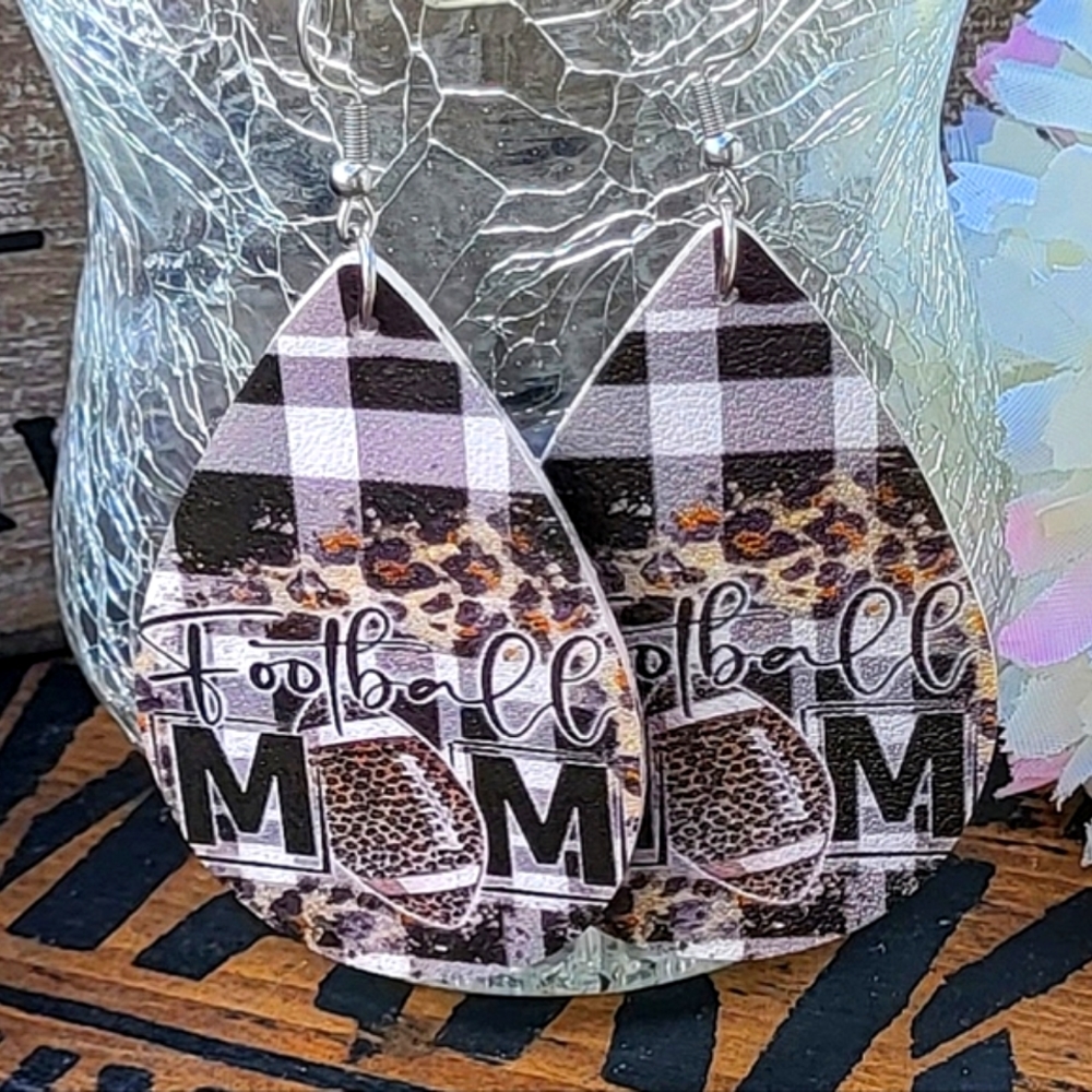 Buffalo plaid, leopard print, fabric earrings. Football Mom, New! So cute!